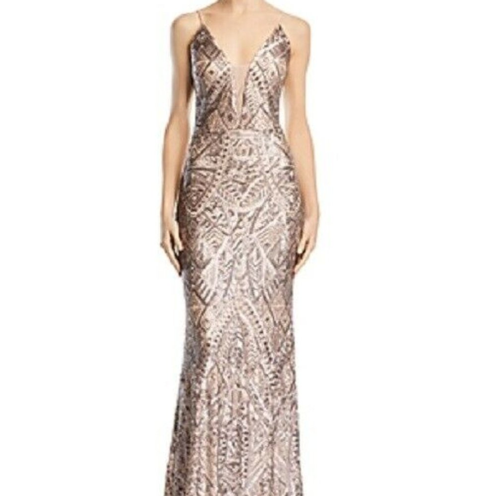 New Aqua Deco Sequin Evening Gown Prom Dress